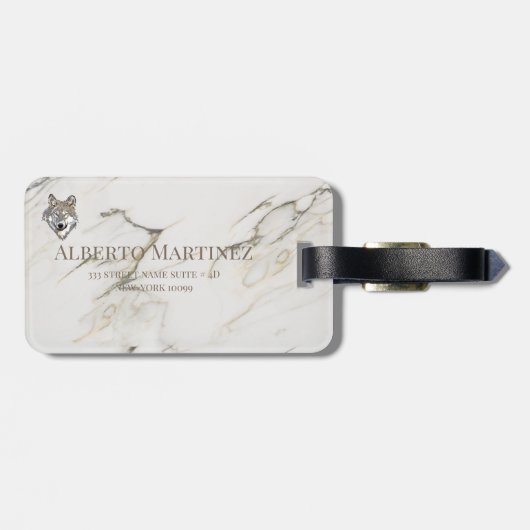 Monogrammed Beige Marble Stone Bagagelabel (Achterkant horizontaal)