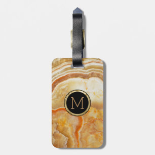Monogrammed Beige Marble Stone Bagagelabel