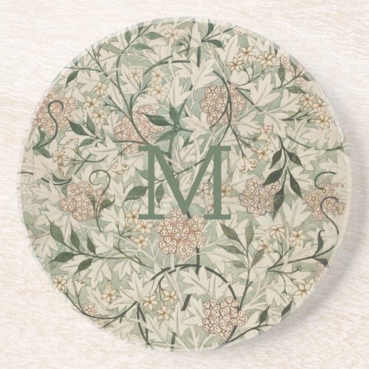 Monogrammed Beige, Sage Green, Peach Floral Zandsteen Onderzetter (Voorkant)