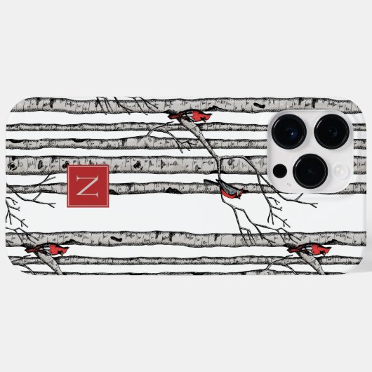 Monogrammed berkenbomen en rode kardinaalvogels Case-Mate iPhone case (Achterkant (horizontaal))