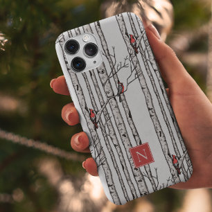 Monogrammed berkenbomen en rode kardinaalvogels Case-Mate iPhone 14 pro max hoesje