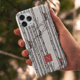 Monogrammed berkenbomen en rode kardinaalvogels Case-Mate iPhone 14 pro max hoesje