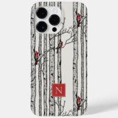 Monogrammed berkenbomen en rode kardinaalvogels Case-Mate iPhone case (Achterkant)