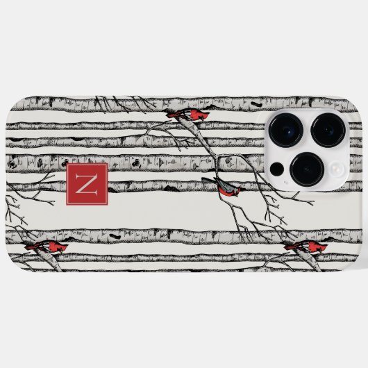 Monogrammed berkenbomen en rode kardinaalvogels Case-Mate iPhone case (Achterkant (horizontaal))