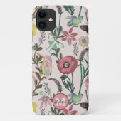 Monogrammed Bird and Butterflies Feminine Pattern Case-Mate iPhone Case (Achterkant)