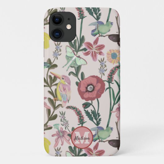 Monogrammed Bird and Butterflies Feminine Pattern Case-Mate iPhone Case (Achterkant)