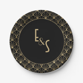 Monogrammed Black and Gold Art deco Wedding Party Papieren Bordje