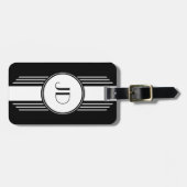 Monogrammed Black and White Art Deco Bagagelabel (Voorkant horizontaal)