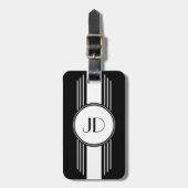 Monogrammed Black and White Art Deco Bagagelabel (Voorkant verticaal)