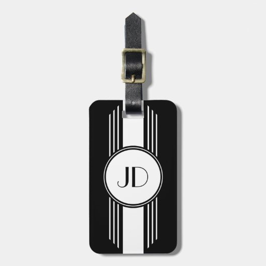Monogrammed Black and White Art Deco Bagagelabel (Voorkant verticaal)