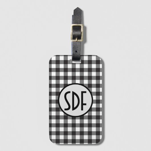 Monogrammed Black and White Buffalo Pset Trendy Bagagelabel (Voorkant (verticaal))
