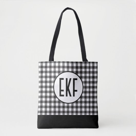 Monogrammed Black and White Buffalo Pset Trendy Tote Bag (Voorkant)