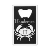 Monogrammed Black and White Crab Nautical Creditkaart Flessenopener (Voorkant)