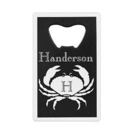 Monogrammed Black and White Crab Nautical Creditkaart Flessenopener