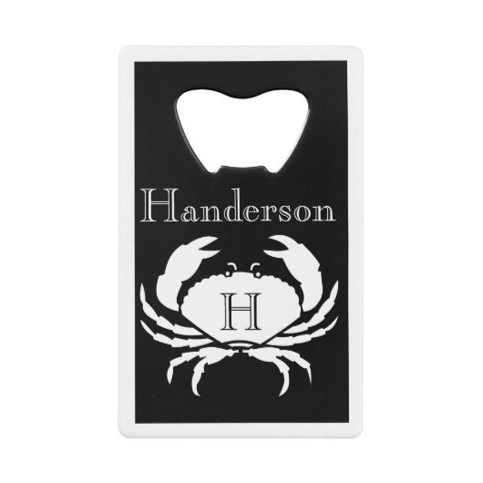 Monogrammed Black and White Crab Nautical Creditkaart Flessenopener (Voorkant)