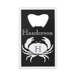 Monogrammed Black and White Crab Nautical Creditkaart Flessenopener