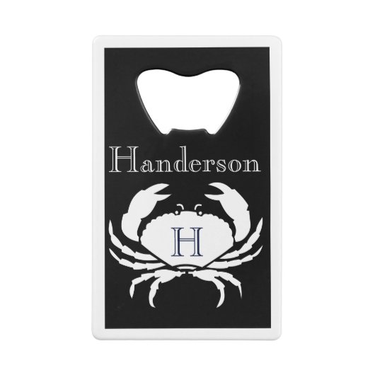 Monogrammed Black and White Crab Nautical Creditkaart Flessenopener (Achterkant)