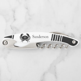 Monogrammed Black and White Crab Nautical Kurkentrekker