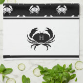 Monogrammed Black and White Crab Nautical Theedoek (Gevouwen)