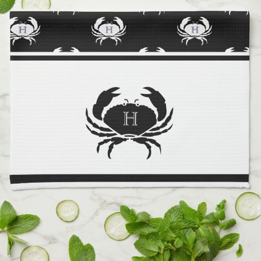 Monogrammed Black and White Crab Nautical Theedoek (Gevouwen)
