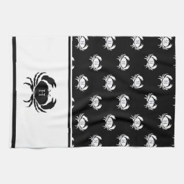 Monogrammed Black and White Crab Nautical Theedoek