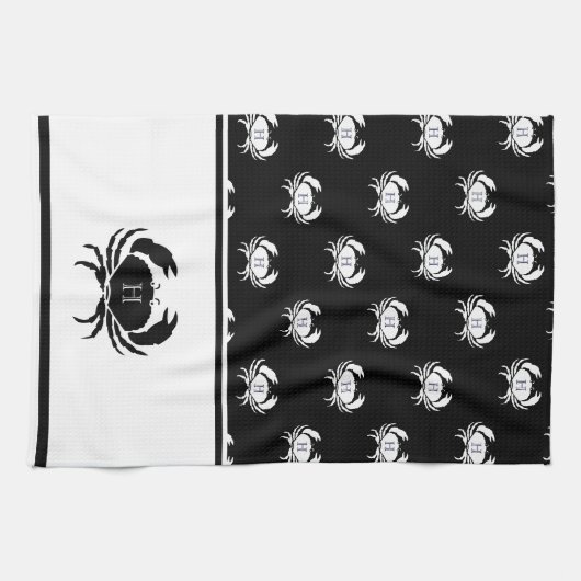Monogrammed Black and White Crab Nautical Theedoek (Horizontaal)