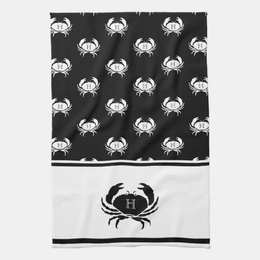 Monogrammed Black and White Crab Nautical Theedoek (Verticaal)