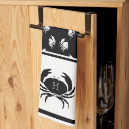 Monogrammed Black and White Crab Nautical Theedoek
