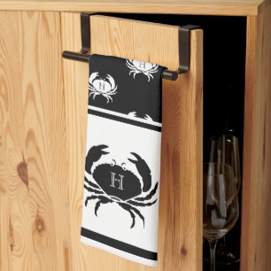 Monogrammed Black and White Crab Nautical Theedoek