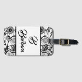 Monogrammed Black And White Floral Abstract Luggag Bagagelabel (Voorkant (horizontaal))