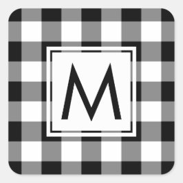 Monogrammed Black and White Gingham Pset Pattern Vierkante Sticker