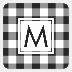 Monogrammed Black and White Gingham Pset Pattern Vierkante Sticker