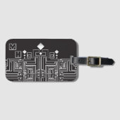 Monogrammed Black and White Maze Pattern Bagagelabel (Voorkant (horizontaal))