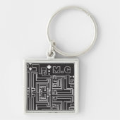 Monogrammed Black and White Maze Pattern Sleutelhanger (Voorkant)