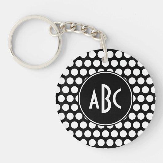 Monogrammed Black and White Polka Dots Sleutelhanger (Voorkant)