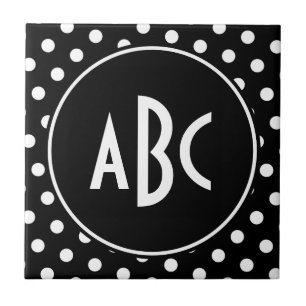 Monogrammed Black and White Polka Dots Tegeltje