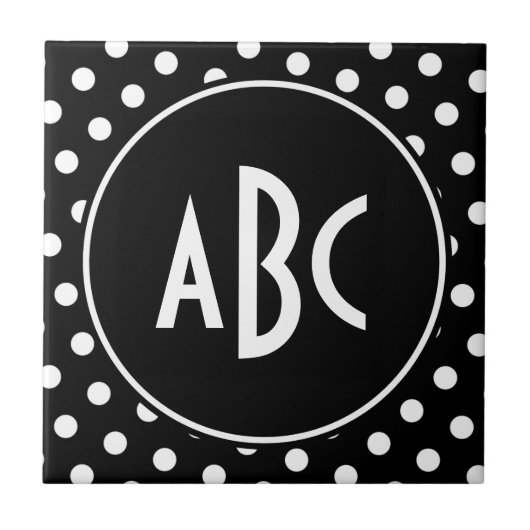 Monogrammed Black and White Polka Dots Tegeltje (Voorkant)