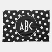 Monogrammed Black and White Polka Dots Theedoek (Horizontaal)