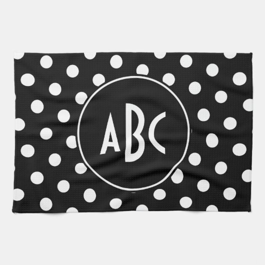 Monogrammed Black and White Polka Dots Theedoek (Horizontaal)
