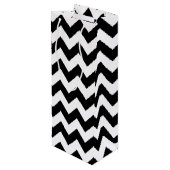Monogrammed Black and White Zigzag Wijn Cadeautas (Achterkant Gekanteld)