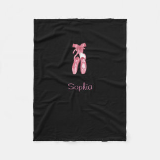 Monogrammed black blanket with ballet shoes fleece deken