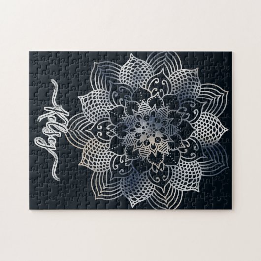 Monogrammed Black & Blue Mandala Pattern Legpuzzel (Horizontaal)