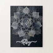 Monogrammed Black & Blue Mandala Pattern Legpuzzel (Verticaal)