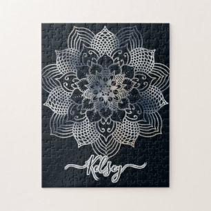Monogrammed Black & Blue Mandala Pattern Legpuzzel