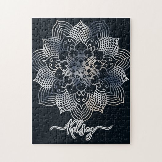 Monogrammed Black & Blue Mandala Pattern Legpuzzel (Verticaal)