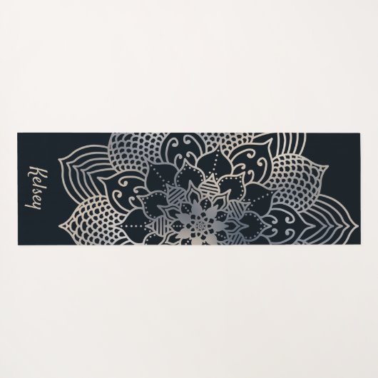 Monogrammed Black & Blue Mandala Pattern Yoga Mat (Achterkant (horizontaal))