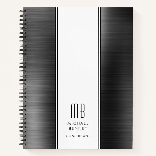 Monogrammed Black Borhed Metallic Business Notitieboek (Voorkant)