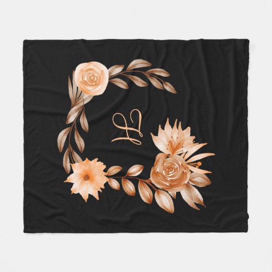 Monogrammed Black Brown and Peach Fleece Blanket (Voorkant (Horizontaal))