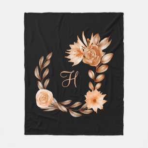 Monogrammed Black Brown and Peach Fleece Blanket Deken