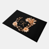 Monogrammed Black Brown and Peach Floral Deurmat (Schuin)